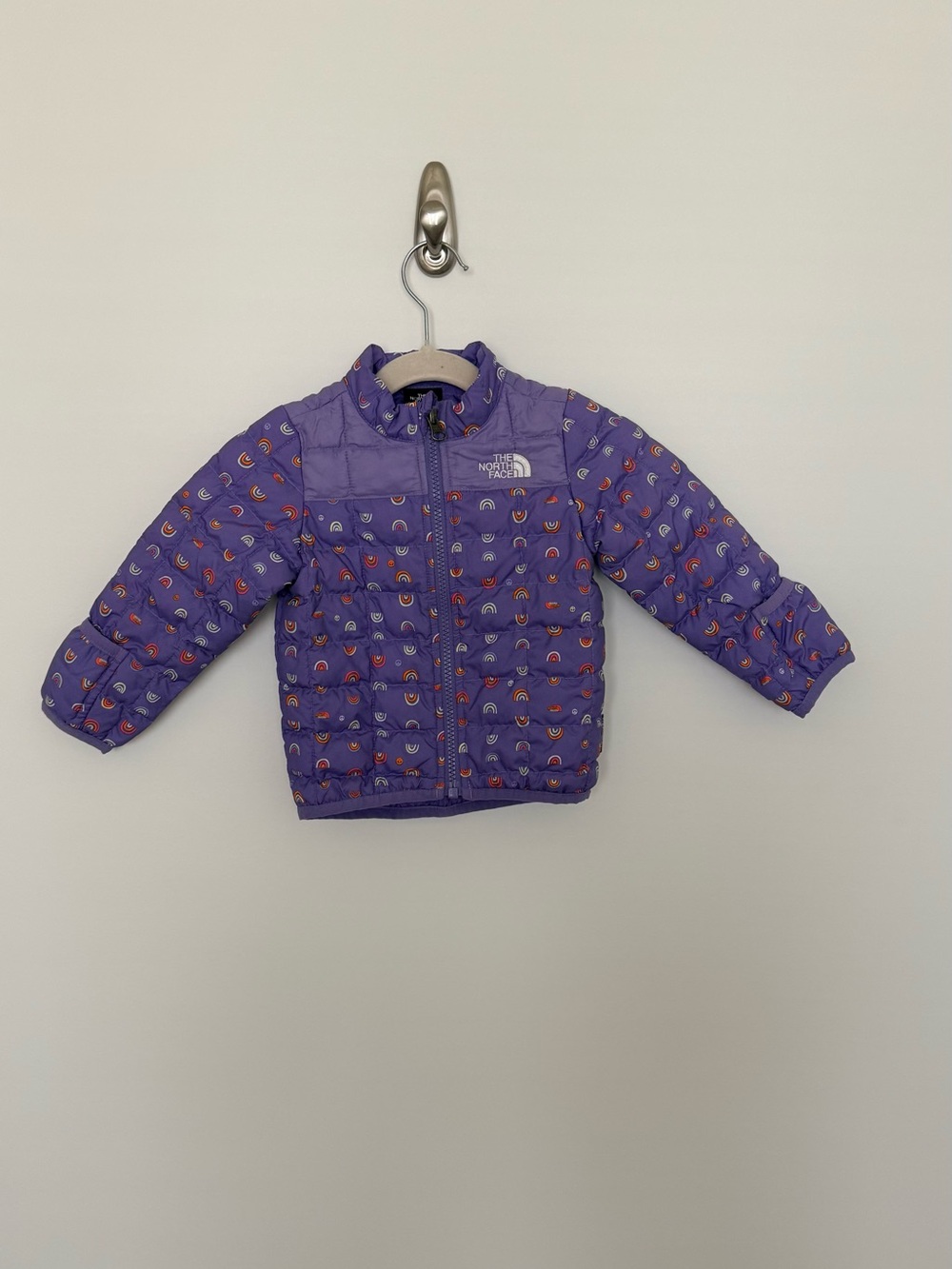 The North Face Purple Quilted Jacket with Colorful Dot Print